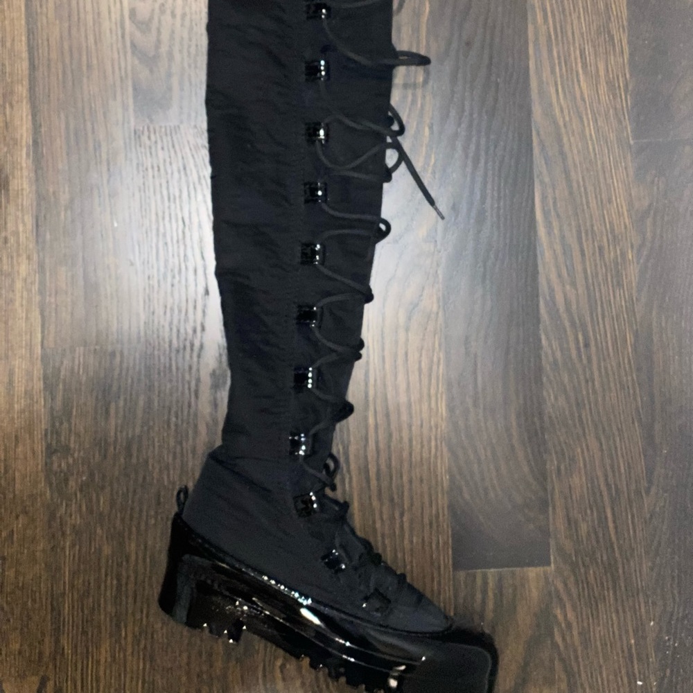 Chanel high thigh lace up boot